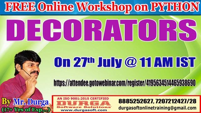 FREE Workshop on PYTHON DECORATORS by DURGA Sir смотреть онлайн