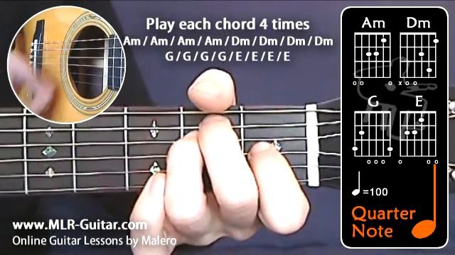 Beginners Guitar Lessons : "Major & Minor Chords - Exercise 1 : Am / Dm / G / E" смотреть онлайн