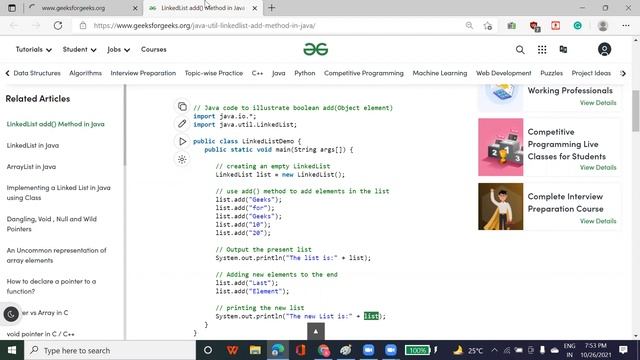 Java Linked list Program смотреть онлайн