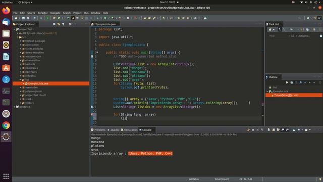 Listas en JAVA y conversion con Array смотреть онлайн
