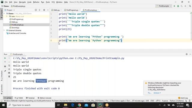 Python Day#4: First Program, Print statement detailed examples, Pycharm смотреть онлайн