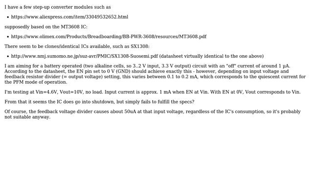 MT3608/SX1308/... Boost Converter Shutdown Current (module)
