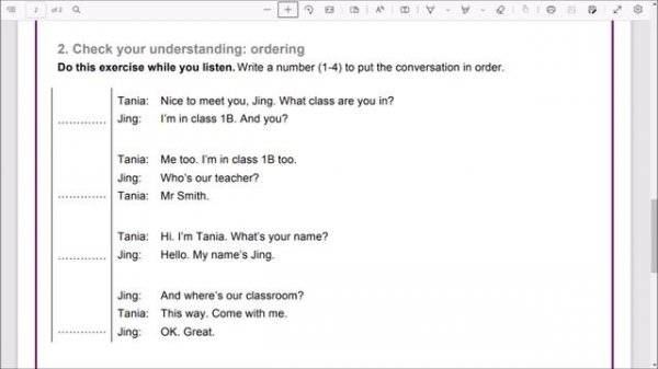 A1 Listening Exercise 1 (Beginner's Level - British Council) - First Day at School