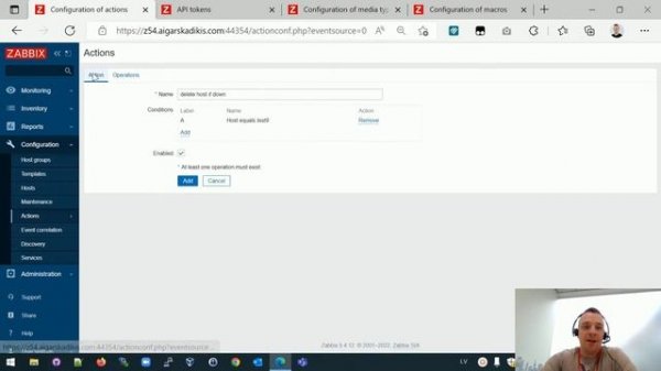 Delete host via action, Zabbix