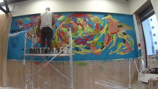 Граффити оформление стены в кафе Вертелъ на м.Бауманская смотреть онлайн