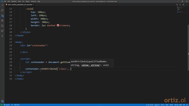 JavaScript - Ejercicio 432: Aplicar una Clase CSS a un Elemento con el Método setAttribute() смотреть онлайн