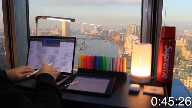 1.5 HOURS STUDY WITH ME W/ Music For Studying | Real Time| London Autumn Afternoon River Thames Vie