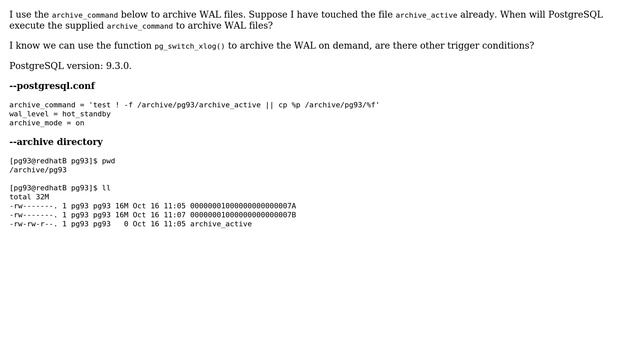 Databases: When will PostgreSQL execute archive_command to archive wal files? смотреть онлайн