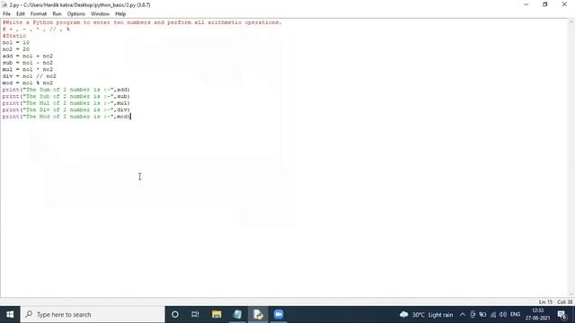 Python Basic ||2. Write a Python program to enter two numbers and perform all arithmetic operations смотреть онлайн