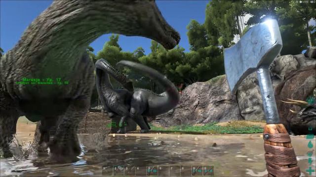 ARK Survival Evolved Гибель Спинозавра в борьбе с Бронто смотреть онлайн