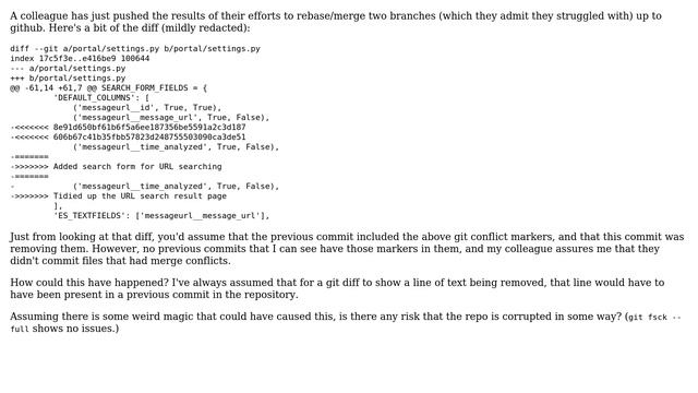 Git conflict markers appearing in a diff without being previously committed смотреть онлайн