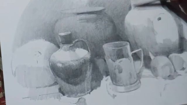Процесс рисования натюрморта с керамическими предметами/ process of drawing the still life/ how to смотреть онлайн