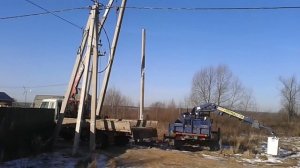 Установка эл. опоры СВ-110 с помощью КМУ