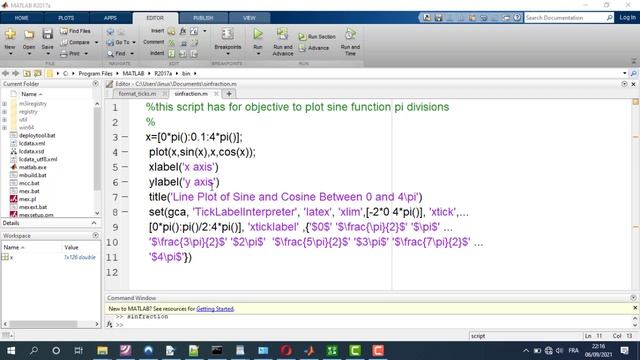 Courbe de sin et cos entre [0,4pi] script matlab en utilisant les classes de pi смотреть онлайн