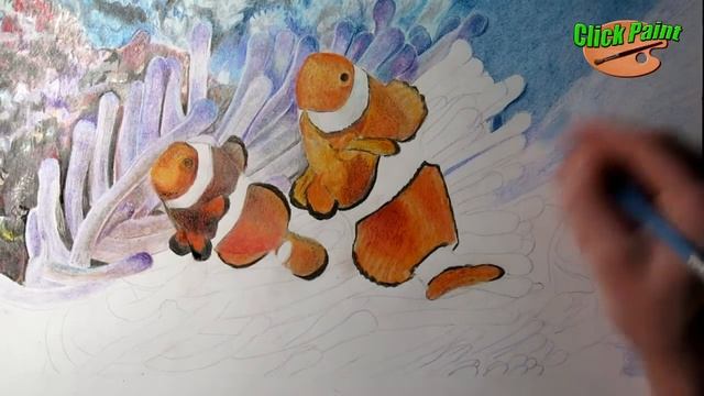Как нарисовать рыбу цветными карандашами на бумаге .How to Draw clown fish смотреть онлайн