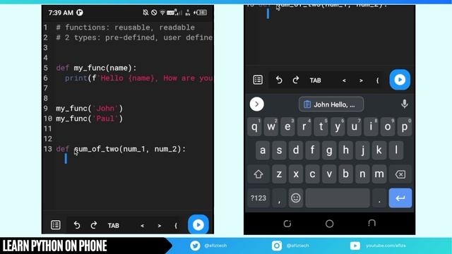Python on Phone: 30 How to Define functions with arguments in Python -2 смотреть онлайн