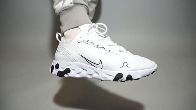 Nike React Element 55 White Black CU3009-100 on feet смотреть онлайн