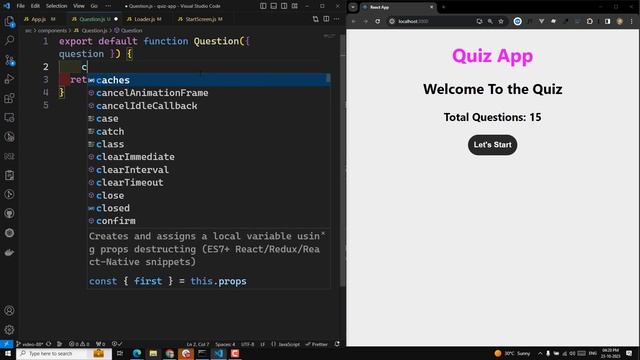 89. Display Quiz Questions with options after starting in React App - React18 смотреть онлайн