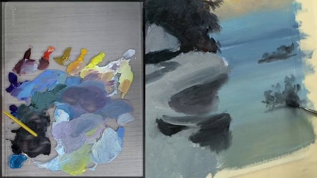 Зимний пейзаж поэтапно. Мастер-класс по живописи маслом для начинающих художников. смотреть онлайн