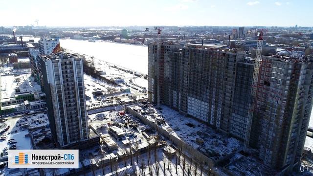 Обзор с воздуха ЖК «Полис на Неве» от застройщика «Полис Групп» (аэросъемка: февраль 2019 г.) смотреть онлайн