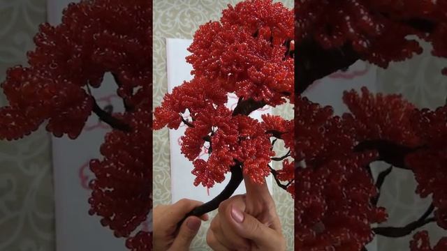 Красный бонсай из бисера мастер-класс. Red bonsai master class. смотреть онлайн