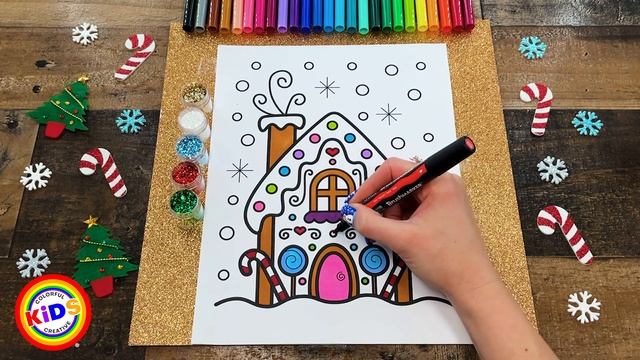 How to Draw a Gingerbread House Step by Step for Kids ?? Gingerbread House Drawing and Coloring Pag смотреть онлайн