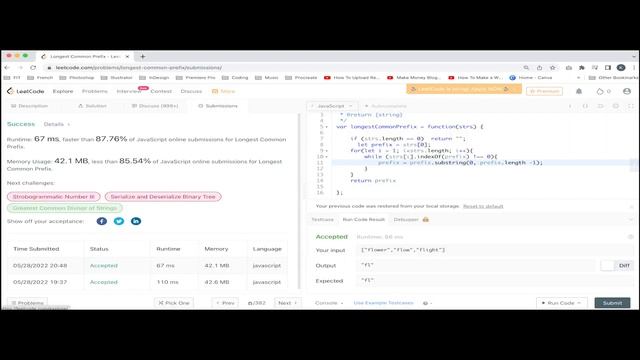 Leetcode Longest Common Prefix Javascript solution смотреть онлайн