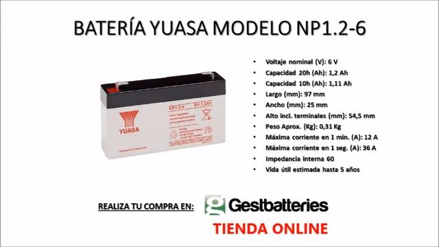 BATERÍA YUASA MODELO NP1.2-6 смотреть онлайн