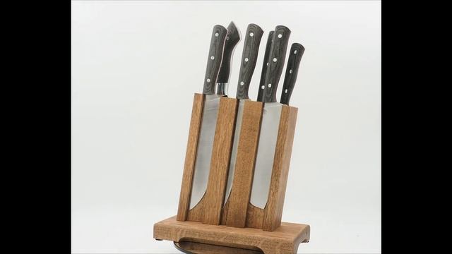 Набор ножей для кухни № 7 из S390, ц/м, накладки микарта + тяпка из Х12МФ + подставка в подарок смотреть онлайн