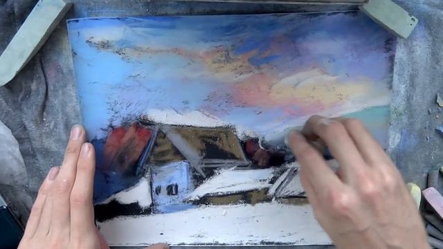 Рисую пейзаж мелками и пастелью на наждачке смотреть онлайн