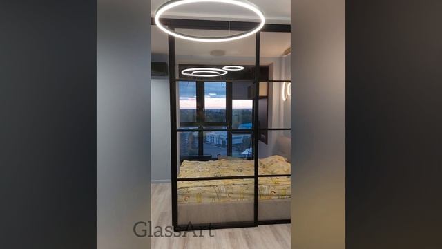 Лофт перегородка раздвижная на просветленном стекле Crystalvision. Компания "GlassArt". смотреть онлайн