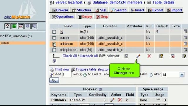 Modifying fields in database tables with phpMyAdmin смотреть онлайн