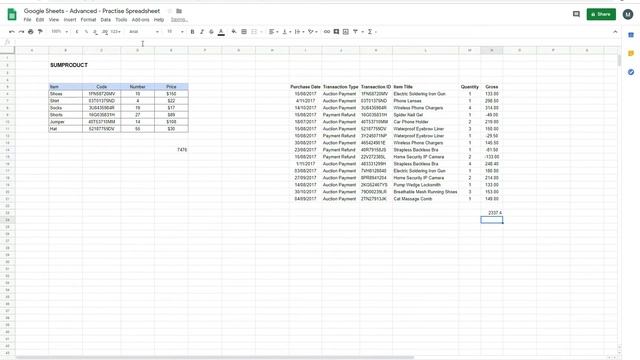 SUMPRODUCT Function in Google Sheets смотреть онлайн