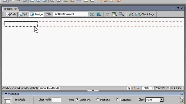 Поле ввода в форме в Adobe Dreamweaver CS3 смотреть онлайн