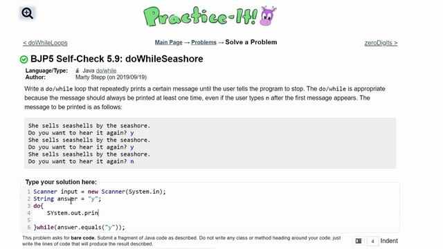Java Practice It || 5.9 doWhileSeashore || do/ while, do while loop basics смотреть онлайн