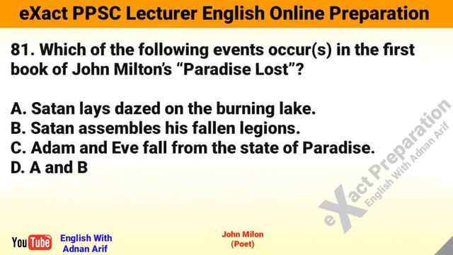 Poetry of John Milton-Past Paper MCQs- 61-100-English Lecturer PPSC Preparation 2020 смотреть онлайн