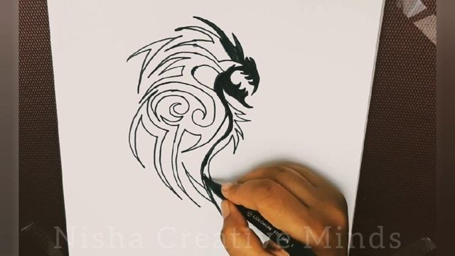 How to draw a Tribal Dragon Tattoo design | Easy Dragon Tattoo Step by step смотреть онлайн