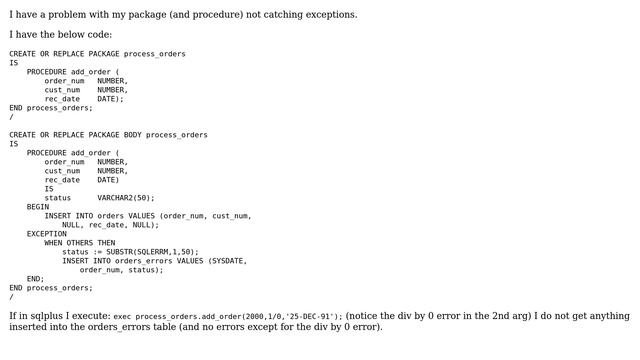 Databases: PLSQL Package - Catching Errors in procedure (Oracle) смотреть онлайн