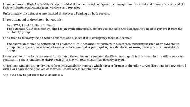 Databases: Removing Databases in Recovery Pending Status after AG group was removed (3 Solutions!!) смотреть онлайн