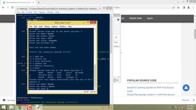Car Inventory System in Python смотреть онлайн