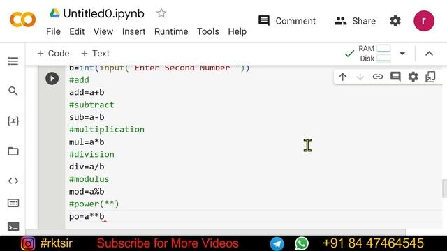 Python - Arithmetic Operator [ +, - ,*, / ,%,**] with Example #python #coding | #Rktsir смотреть онлайн