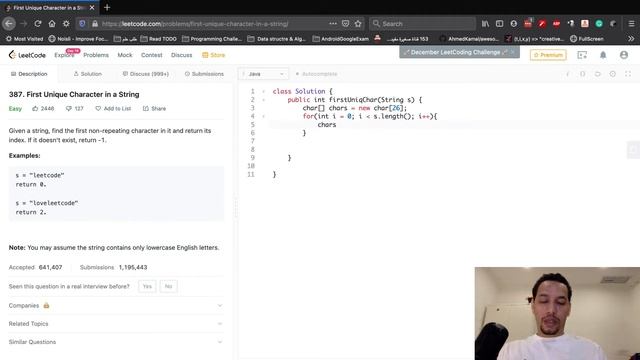 Leetcode | Find First Unique character in a string | Java | Arabic смотреть онлайн