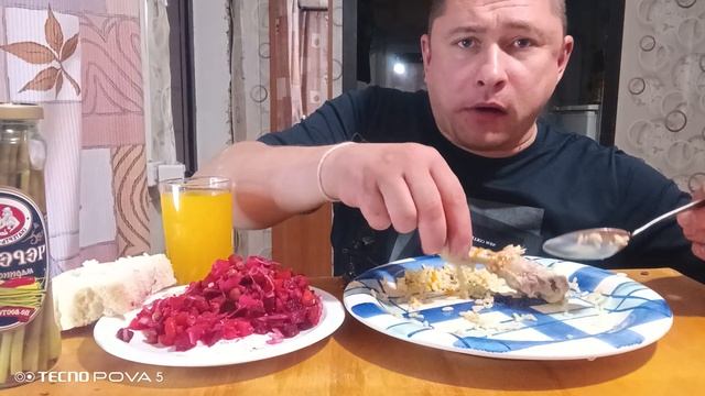 Мукбанг/Ризотто и винегрет,черемша маринованная/обжор/mukbang/devoured/