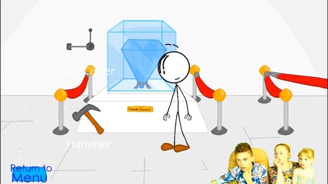УБЕГАЕМ ОТ ОХРАННИКОВ В ИГРЕ stickman rob the diamond развлекательный летсплей смотреть онлайн
