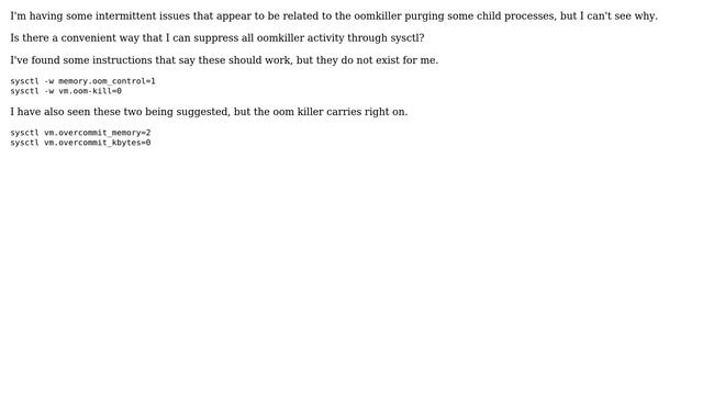 Unix & Linux: Completely disable oom killer смотреть онлайн