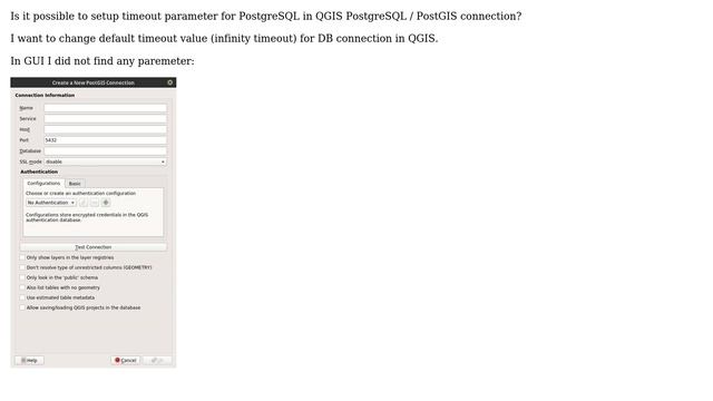 GIS: Setup timeout parametr in QGIS PostgreSQL connection смотреть онлайн
