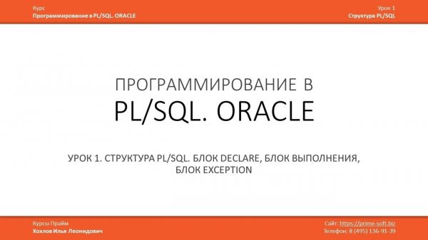 Программирование в PL/SQL (ORACLE) Урок 1 (часть 1 из 3) / Илья Хохлов