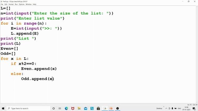 Seprate Even and Odd number From List in python смотреть онлайн