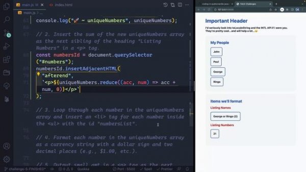 Vanilla JavaScript Challenge (Formatting Strings and Numbers)