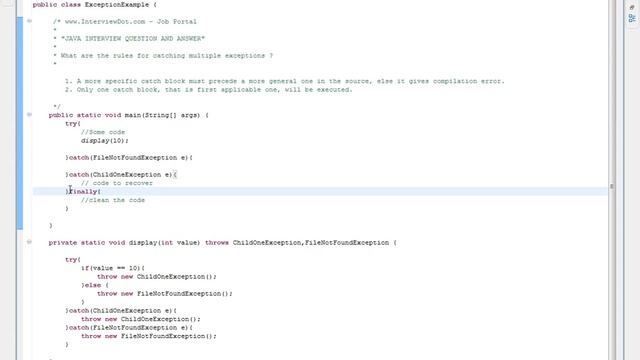 Java Interview Questions And Answers What are the rules for catching multiple exceptions смотреть онлайн